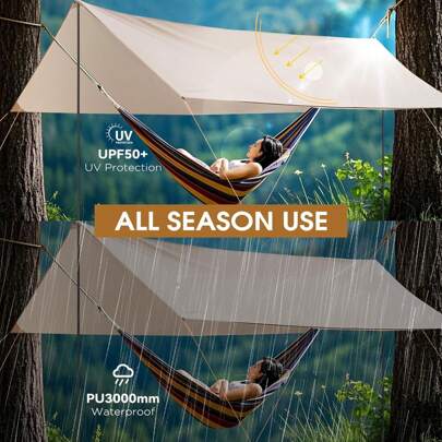 Hammock Rain Fly, 3x3M Camping Tarp Waterproof And Ultralight Survival Tent Tarp For Outdoors, Camping, Hiking, Picnic, Backpacking