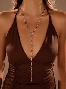 1 件简约合金心形水钻装饰优雅精致创意百搭 Y 型项链，适合女性聚会、浪漫假期、与朋友约会、时装秀、酒吧、旅行、日常通勤、度假、跳舞、晚会，搭配珠宝