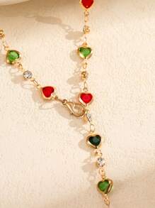 1 件简约合金心形水钻装饰优雅精致创意百搭 Y 型项链，适合女性聚会、浪漫假期、与朋友约会、时装秀、酒吧、旅行、日常通勤、度假、跳舞、晚会，搭配珠宝