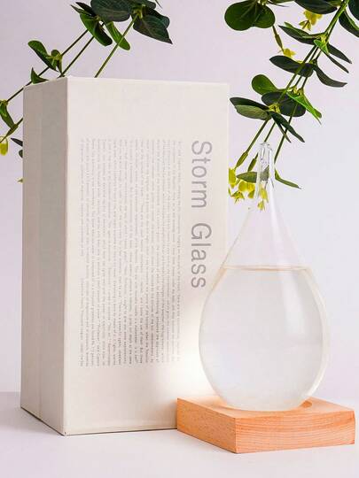 Storm Glass Weather Predictor Liquid Crystal Barometer In Glass Bottle With Wood Base Unique Science Desk Decor & Functional Art Gift For Home/Office
