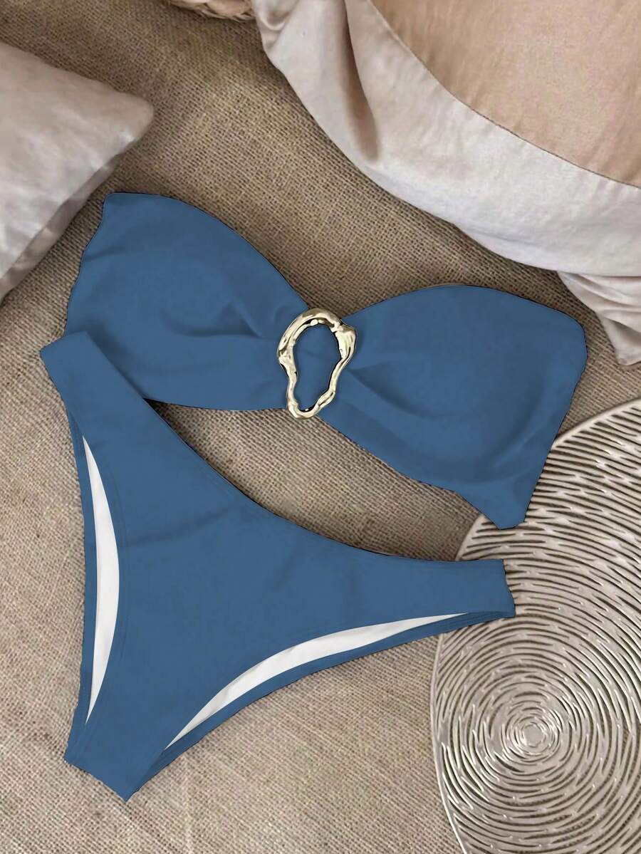 Polovedo Official European & American Sexy Bandeau Solid Color Bikini Swimsuit