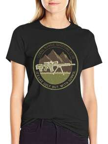 S~5XL Classic  Cotton Tee | Unisex American Size | 180gsm Fabric | Men's Vintage Military Sniper Graphic T-Shirt Funny Long Range Shooting Design Casual Wear Gift For Gun Enthusiasts Print | Beach & Casual Wear - 黑色 - 查看 7