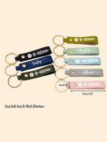 1pc Personalized Name Leather Keychain, Customized Text Music Code Design Key Ring, Minimalist Bag Charm, Car Key Accessory, Gift For Friends And Family - Multicolor - View 5
