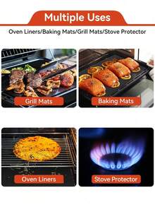 1/2 piezas Forro de horno inferior para hornos eléctricos, forro reutilizable antiadherente resistente al calor apto para hornos de gas, hornos microondas, carbón, alfombras para barbacoa al aire libre - Multicolor - Ver 2