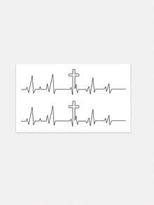 Tatuaje temporal resistente al agua y al sudor, lavable. 1 hoja. Diseño único y de alta calidad. Tatuaje de línea de latido activo. Patrón de electrocardiograma de moda. Adecuado para personas para uso diario. - Negro - Ver 5