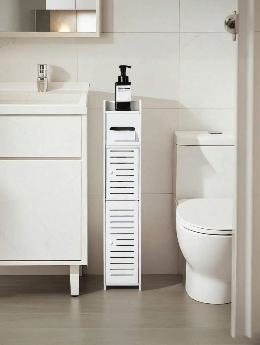 [Bathroom Storage Cabinet ]- Pc Slim White Bathroom Storage Cabinet-Durable PVC Organizer For Tight Spaces, Multi-Purpose Toilet Paper Holder Stand,Paper Storage Cabinet With 2 Doors And Shelves,Over The Toilet Storage Cabinet For Bathroom, Bedroom & Living Room, Easy To Assemble