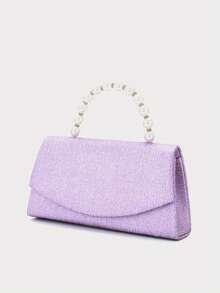 1pc Elegant Faux Pearl Decorated Purple Handbag, Party/Event Tote Bag For Women, Elegant Pearl Clutch, Prom Bag - 紫色 - 查看 4