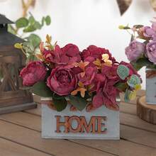 Artificial Peony Plants Realistic Natural Fake Potted Flower Decor For Desktop Home Yard And More - Red - View 5