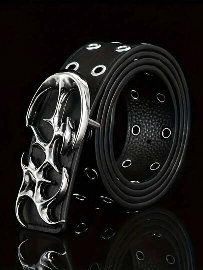 New Y2K Hollow Out PU Leather Punk Style Men's Belt - Gift Or Personal Style Accessory, Casual Retro Luxury Asymmetric Alloy Buckle Unisex Belt, Versatile Autumn/Winter Item, Suitable For Teenagers, Young Men, Casual, Outdoor, Sports, Vacation, Graduation Gift, Birthday Gift, Daily Wear
