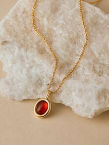 1pc Fashionable & Elegant Cat Eye Stone Pendant Necklace, Minimalist Design Suitable For Women's Everyday Wear