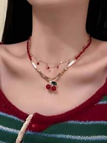 1 Peça Colar de Contas Colorido, Colar de Contas de Cereja Vibrante de Verão, Corrente de Clavícula de Estilo Nicho 2025, Corrente de Pescoço Doce. É adequado para as senhoras usarem durante as viagens, pode ser combinado para uso diário e pode ser dado como presente para familiares e amigos.