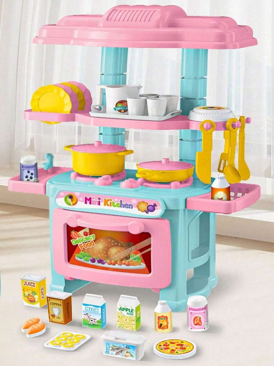 儿童厨房玩具:适合 3-6 岁儿童的角色扮演食物和配件,适合 3 岁以上男孩和女孩的厨房套装,幼儿烹饪玩具,包括锅碗瓢盆 - 彩色 - 查看 1