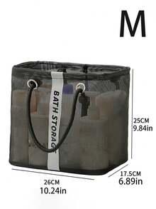 1 pieza Organizador de artículos de tocador portátil para viajes, cesta de malla de gran capacidad con drenaje, bolsa de ducha plegable para gimnasio, cesta de ducha para baño, adecuada para dormitorios de estudiantes, conveniente para viajes, diseño con drenaje en la parte inferior - Negro - Ver 8