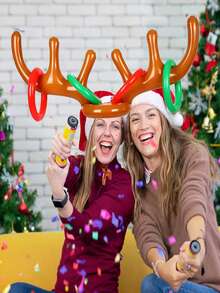 5pcs/10pcs/(1 Antlers+4 Rings) Inflatable Reindeer Antler Ring Toss Game,Inflatable Reindeer Antler Hat,Christmas Party Ring Toss Games Favors Supplies Great Christmas Games For Families