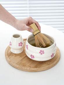 1/2/4/5件樱花抹茶碗套装，日式茶具套装包含花瓣边抹茶碗、竹制抹茶打蛋器、抹茶勺、打蛋器支架、不锈钢筛子。馈赠亲朋好友的绝佳礼物 - 彩色 - 查看 3