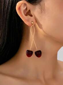 1 Pair Cherry Fruit Long Earrings, Suitable For Daily Wear - Red - View 2