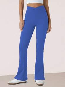 RUNONWHEELS 5 Women's Seamless Yoga Outdoor Flare Pants, High Waist Tummy Control Lifting Pants - Royal Blue - View 6