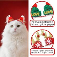 2pcs Pet Christmas Reindeer Antler Hair Clips - Cat Dog Christmas Hat Hair Clips, Christmas Party Decor Duck Clips Headband