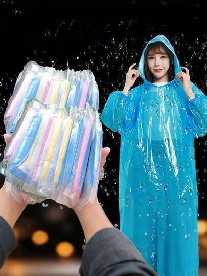 男女通用便携式雨衣，适合户外露营、徒步、骑行，防水防雨，旅行必备（随机字母和颜色包装），返校用品，加厚防风帽雨衣，轻便防水雨披，保暖舒适，适合闺蜜节、送给小狗、嘉年华、派对装饰、春夏精选、伴娘礼物、房间、卧室装饰、海滩、旅行、男士、女士、度假