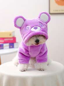 1 件宠物衣服，可爱彩虹熊变身服，适合小型犬和猫，温暖舒适，适合秋冬季 - 紫色 - 查看 1