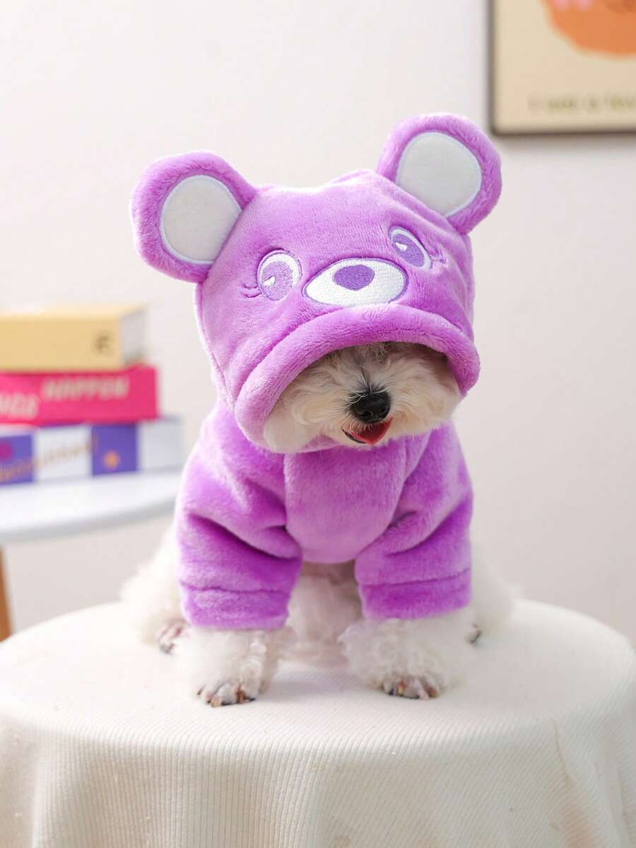 1 件宠物衣服,可爱彩虹熊变身服,适合小型犬和猫,温暖舒适,适合秋冬季 - 紫色 - 查看 1