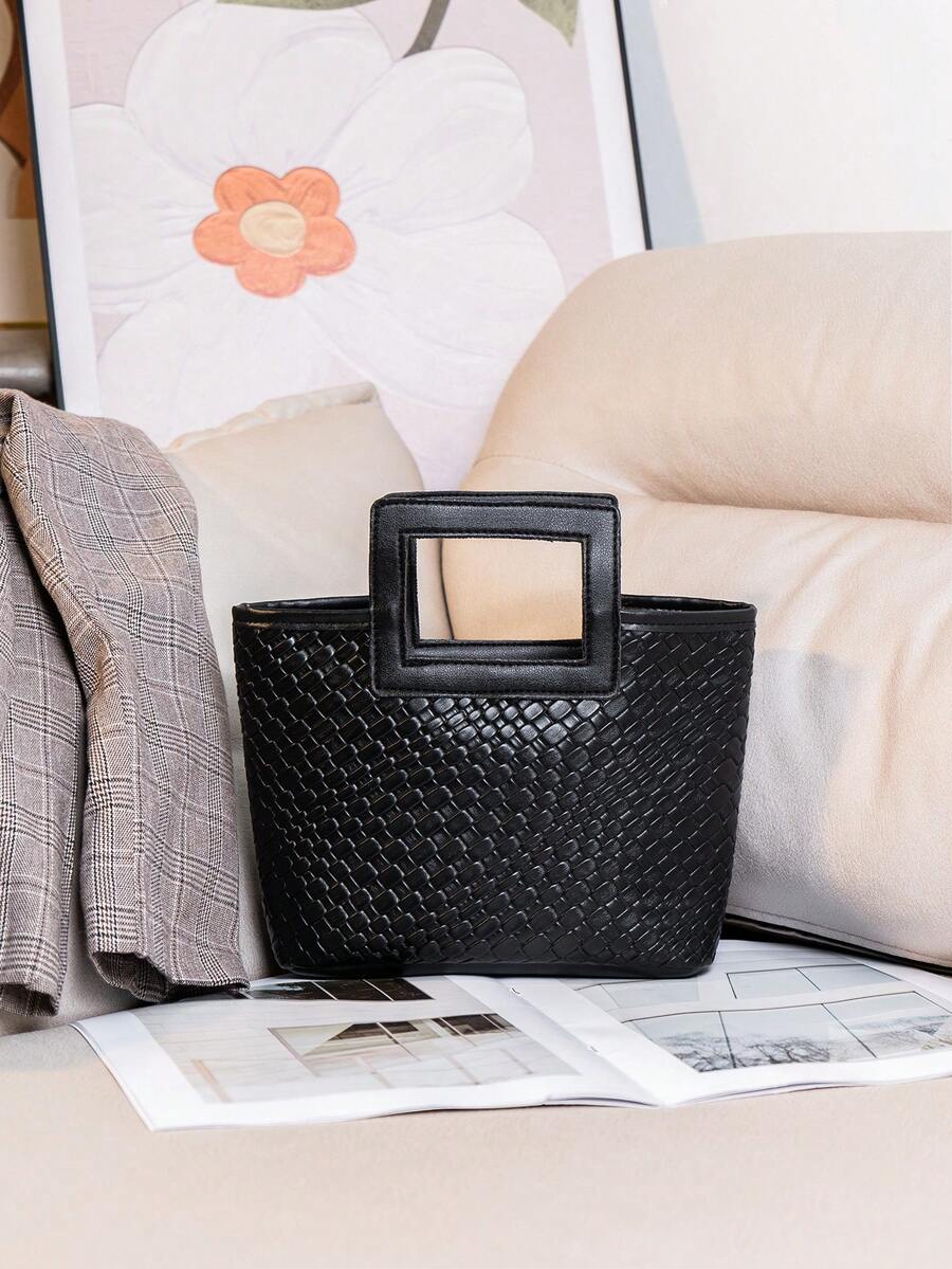 新款欧式编织包，旅行包，时尚便携收纳包，晚宴包，编织手提包，迷你手提包，完美适用于晚宴、婚礼派对等场合，百搭之选，适合女性、女孩、学生，旅行、度假、海滩、假日、送礼、派对等各种场合。 - 黑色 - 查看 1