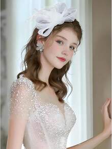 Unpifolov Fascinators Hats Flower Mesh Feathers Headband Tea Party Wedding Derby Cocktail Hair Clip Headwear Girls Women - 白色 - 查看 3