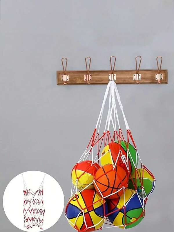 1 Pc Thickened Sports Ball Net Bag Red And White[Large Net Bag] Large, High-Capacity Basketball Net Bag | 1pc, Bold, For Basketball, Volleyball, Football,Tennis And Outdoor Sports Balls Holds 10-20 Balls Or Storage Mesh Bag For Sports Gear, Durable Design For School Sports Fields