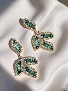 1 Pair Green Crystal Coconut Leaf Dangle Earrings, Bohemian Style Jewelry For Beach Vacation, Elegant And Charming, Suitable For Gifts And Daily Wear