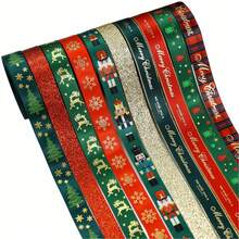 1 rotolo di nastro natalizio per confezioni regalo, nastro glitterato natalizio con motivi di schiaccianoci, renne natalizie, campanelli, 5 iarde per fai da te, artigianato, vacanze, festival natalizi, ghirlande natalizie, decorazioni per la casa e feste, decorazioni natalizie, pigiami natalizi, regali di Natale, decorazioni natalizie - Multicolore - Visualizzare 1