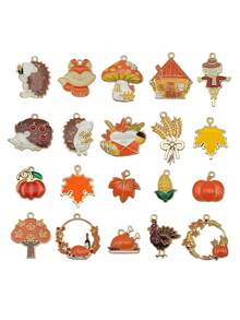 10/20/30pcs Random DIY Thanksgiving Oil-Drip Pendant, Featuring A Pumpkin And Squirrel Design, Perfect For Desserts, Turkey Keychains, And Hanging Decorations, With Alloy Accessories