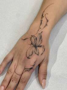 Waterproof, Sweat-Proof, Washable Temporary Tattoo Sticker - 1 Piece. Unique And High-End Design, Inked Floral Vines As Tattoo Designs. Fashionable Plant And Flower Patterns. Suitable For People For Daily Use. - Black - View 3