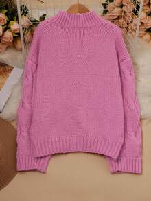 Jersey de punto para mujer con detalles de punto acanalado, manga larga, longitud regular, tela con estiramiento medio, cálido y cómodo