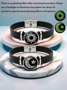 2 件夜光太阳和月亮手链，适合日常佩戴，适合作为礼物送给朋友 - 黑色 - 查看 1