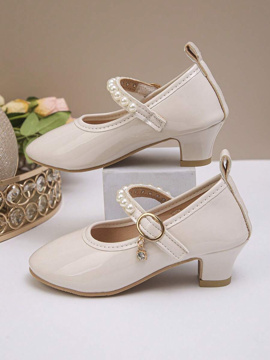 Giày công chúa gót thấp mũi tròn họa tiết băng tuyết mới mùa Thu/Đông, giày da thật thoải mái, nhỏ gọn, phù hợp cho các buổi tiệc và nhiều dịp khác nhau. - Màu be - Xem 1