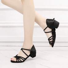 1 Pair Women's Latin Dance Shoes, Soft Bottom, Mid-Heel, Satin, Professional Dance School Dance Student Holiday Practice Shoes