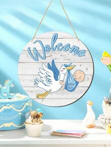 2pcs - Blue Wooden Welcome Baby - Hanging Door Sign, Baby Gate Sign Gender Reveal Welcome Sign Hanging Wreath Round Rustic Wooden Farmhouse Decor Holiday Front Door Decorations, Room Decor And Room Decoration For Baby Shower Porch Party Supplies, Wooden Hanging Ornaments Flat Hanging Wooden Hanging Home Decor Hanging Sign Door Sign. (Approx. 11.81in) - Blue - View 7