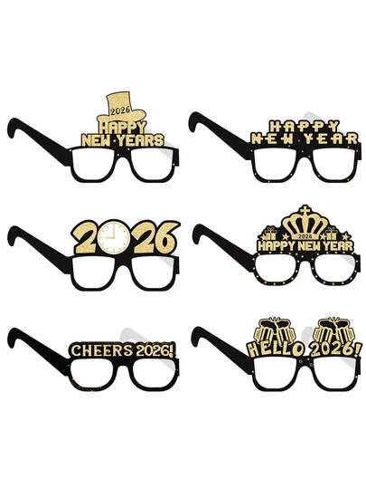 Decoraciones para fiesta de Año Nuevo 2026, suministros para fiesta de Año Nuevo Escolar, gafas divertidas para foto, gafas de papel