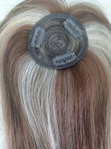 真人发顶饰，带刘海，丝绸底座，3 片装，渐变棕色和金色直发顶饰，适合女性日常佩戴 #4p613 - S4/613 - 查看 4