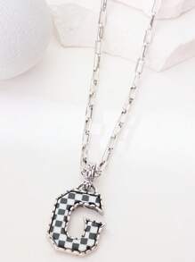 1pc Western Country Style Vintage Textured CCB Multicolor Leopard Print Black & White Plaid 26 Letter Minimalist Pendant Necklace, Sweater Chain