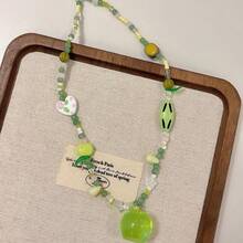 Green Apple Pendant Necklace Cute Sweet Beaded Choker Niche Design Clavicle Chain Suitable For Men And Women Daily Wear Gift For Friends - vòng cổ trái cây xanh - Xem 4