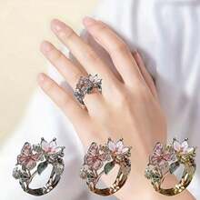 Delicate Shiny Droplet Oil Butterfly Ladies Open Ring Fashion Women's Wedding Ring Jewelry - 金的 - 查看 4