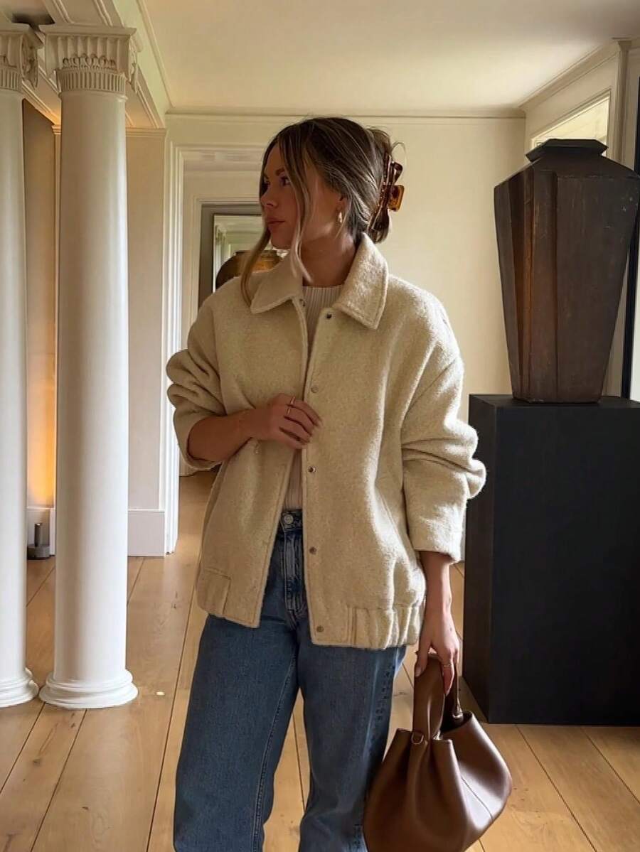 Women's 2025 Winter Fashion Casual Turndown Collar Long Sleeve Faux Fur Wool Blend Coat Jacket