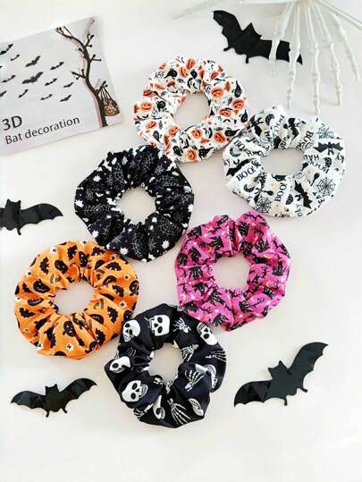 1pc Halloween Hair Scrunchie, Funny Pumpkin Skull Hand Print Hair Scrunchie, Elastic Hair Tie For Holiday Costume, Various Sizes, Hair Accessories, Festival Accessories, Ponytail Holders, Hair Elastics, Scrunchies, Hair Rope, Home Beauty Women Accessory Gifts ,Halloween Costumes Holiday Essential