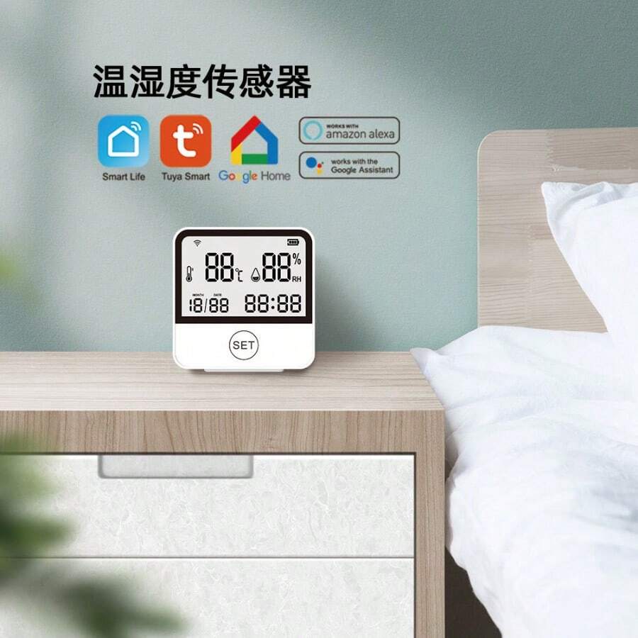 1 New Type Of Digital Indoor Home Temperature And Humidity Meter: A Digital Thermometer, Humidity Sensor And Measuring Instrument With A Wireless Tuya Smart WiFi LCD Display, As Well As A Weather Forecast And Meteorological Monitoring Instrument, Suitable For Homes, Offices And Gardens.