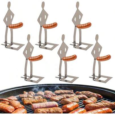 Soporte de 6 piezas para asar salchichas de forma divertida - Soporte de acero inoxidable para salchichas y salchichas - Parrillas portátiles para salchichas - Accesorios para parrilla - Ideal para fiestas originales y regalos de camping