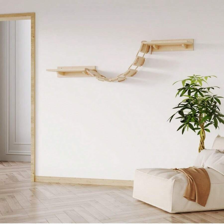 Wooden Cat Bridge, Cat Climbing Wall, For DIY Catwalk, Cat Hammock And Cat Wall For Most Kittens, Medium And Large Cats, 32.5 * 15.5 * 85 Cm - 原木色 - 查看 1