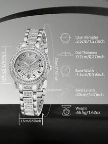 6件套女士银合金表带首饰套装，奢华经典数字刻度圆形表盘石英表，包含手链、项链、戒指和耳环，适合日常佩戴，是送给朋友或母亲的完美礼物。