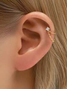 1 Stück 925 Sterling Silber 4-Krallen-Fassung Ohrringe mit flachem Rücken - Ohrring-Kette Charm - Knorpel Helix Piercing Feiner Schmuck - Für Frauen Alltäglicher Tragen Hochzeit Party Verlobung Jahrestag Valentinstag (Verkauft als 1 Stück)