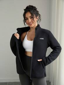 Women's Outdoor Casual Warm Thick Jacket, Fashionable Loose Long Sleeve Jacket Suitable For 5-20 Years Old, Autumn/Winter, Fleece Material, Suitable For Skiing And Other Sports - Black - View 9